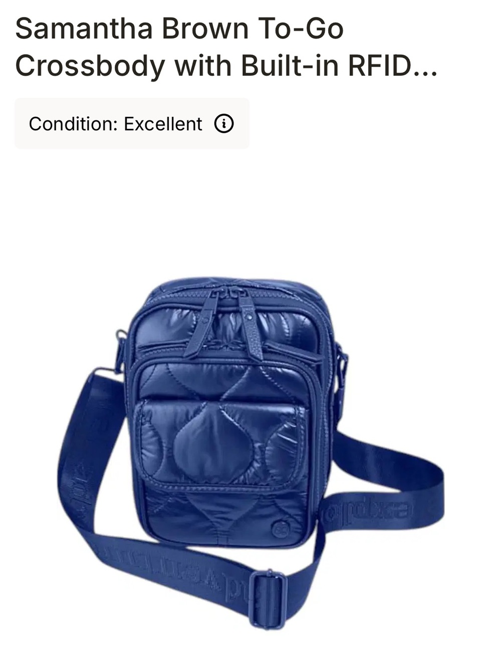 Samantha Brown Navy Quilted Crossbody with RFID Protection